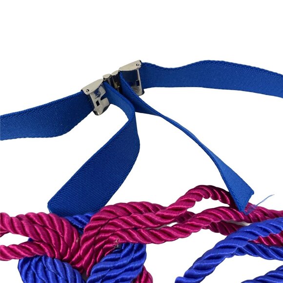 Vintage Rope Waist Belt in Pink and Blue One Size Adjustable Knot Detail - Picture 3 of 4